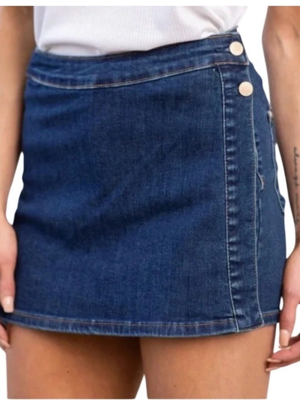 Judy Blue Denim Skort Dark Wash Side Button Wrap Mini Skirt Shorts JB2805  S
